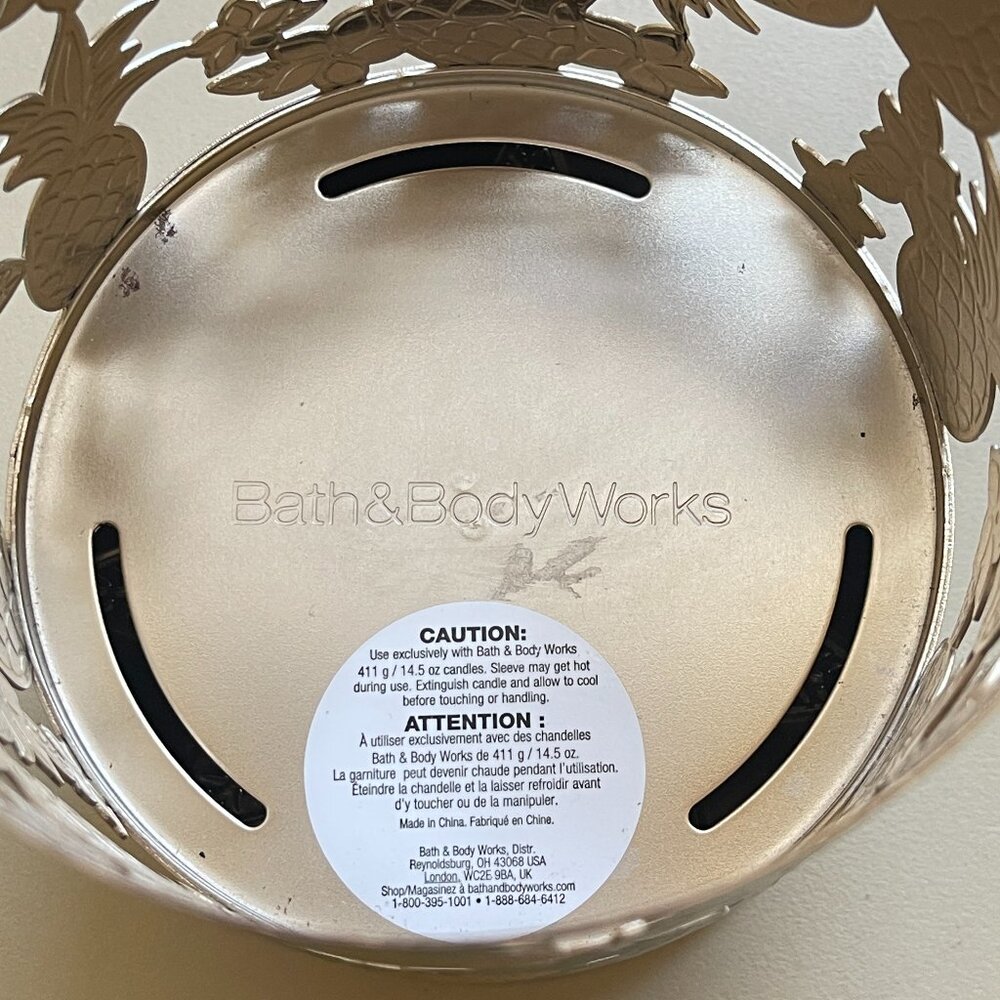 Bath & Body Works Pineapple Plumeria Flower Candle Holder Sleeve 3 Wick Pedestal - Picture 4 of 6